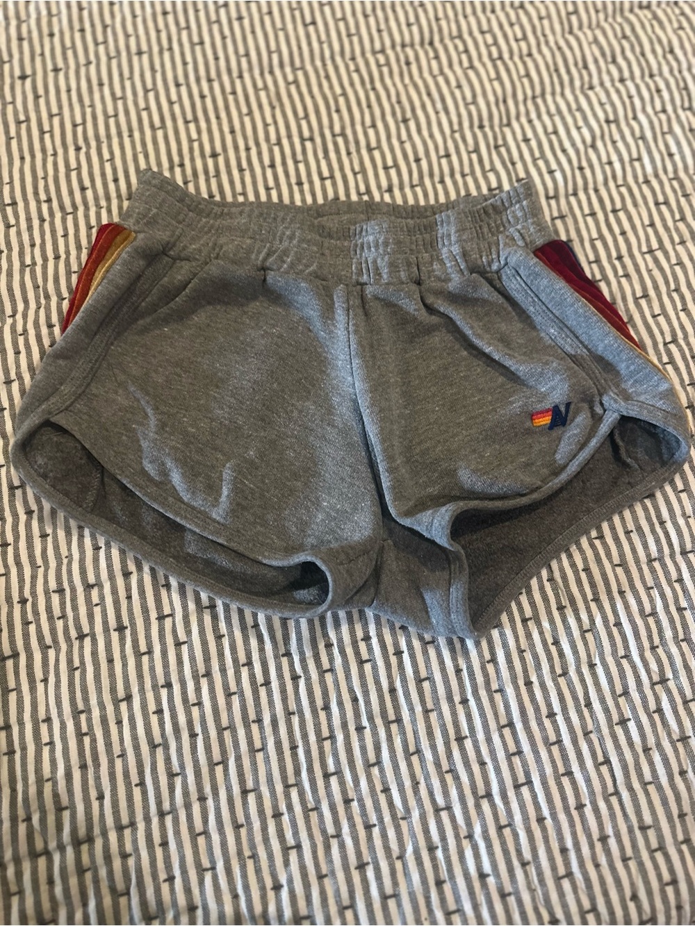Aviator Nation Gray Athletic Shorts with Rainbow Side Stripes